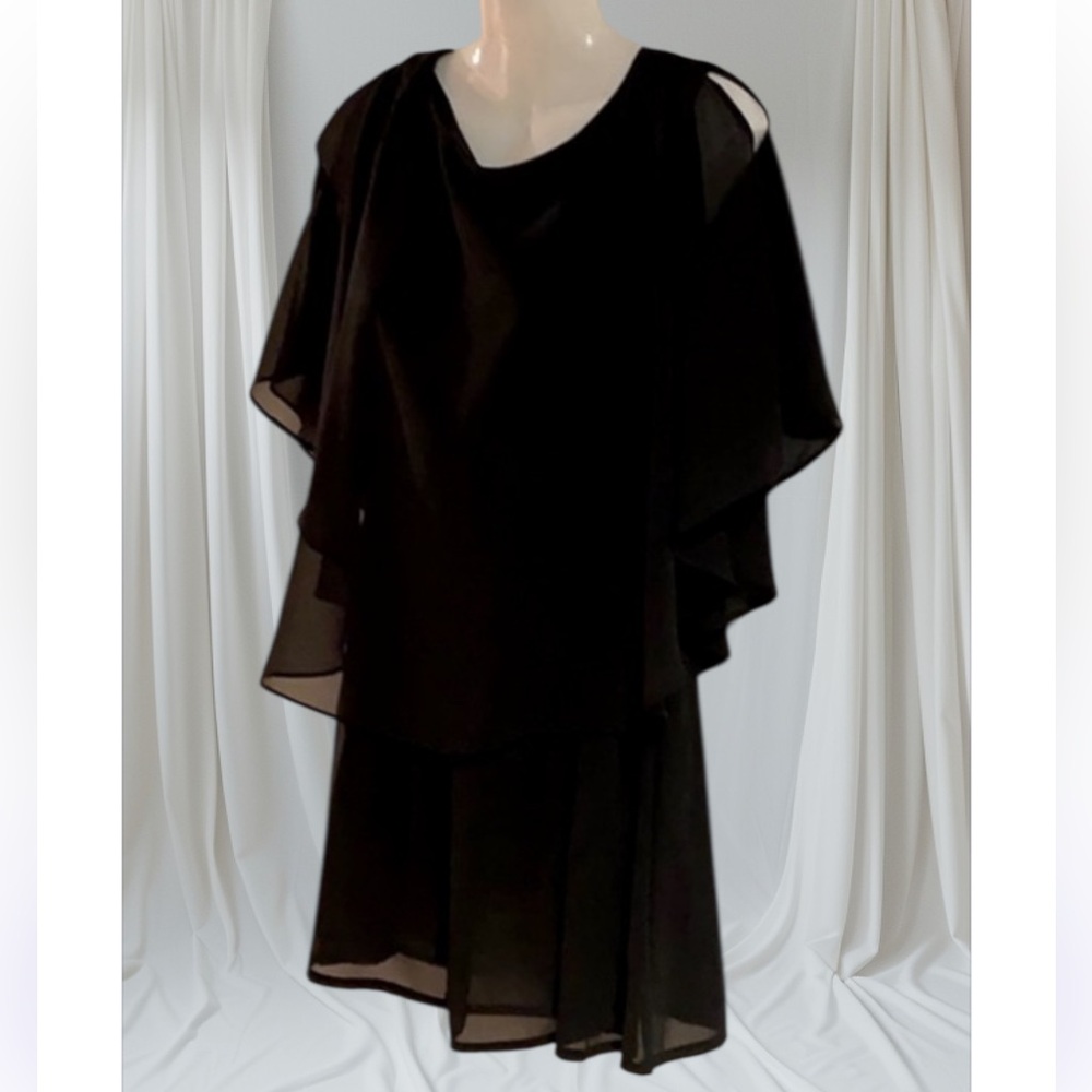 Cold Shoulder Black Blouse Top w/ Sheer Overlay!!! Plus Size XXL Flattering Fit!